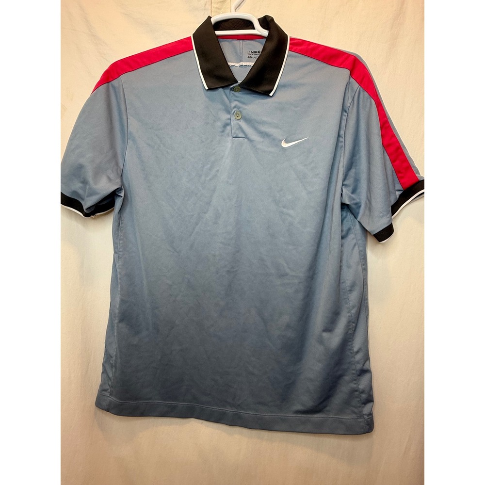 Nike Golf Dri Fit Polo Shirt Mens Large Gray Red Short Sleeve Wicking outdoor